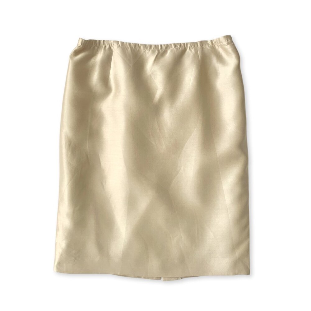 Talbots Silk Gold Pencil Skirt Professional Office Corpcore Coastal Grandma